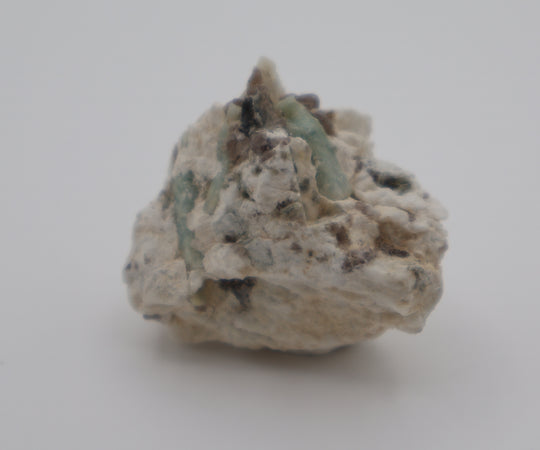 Sceptered Aquamarine with Mica and Smoky Quartz on Feldspar