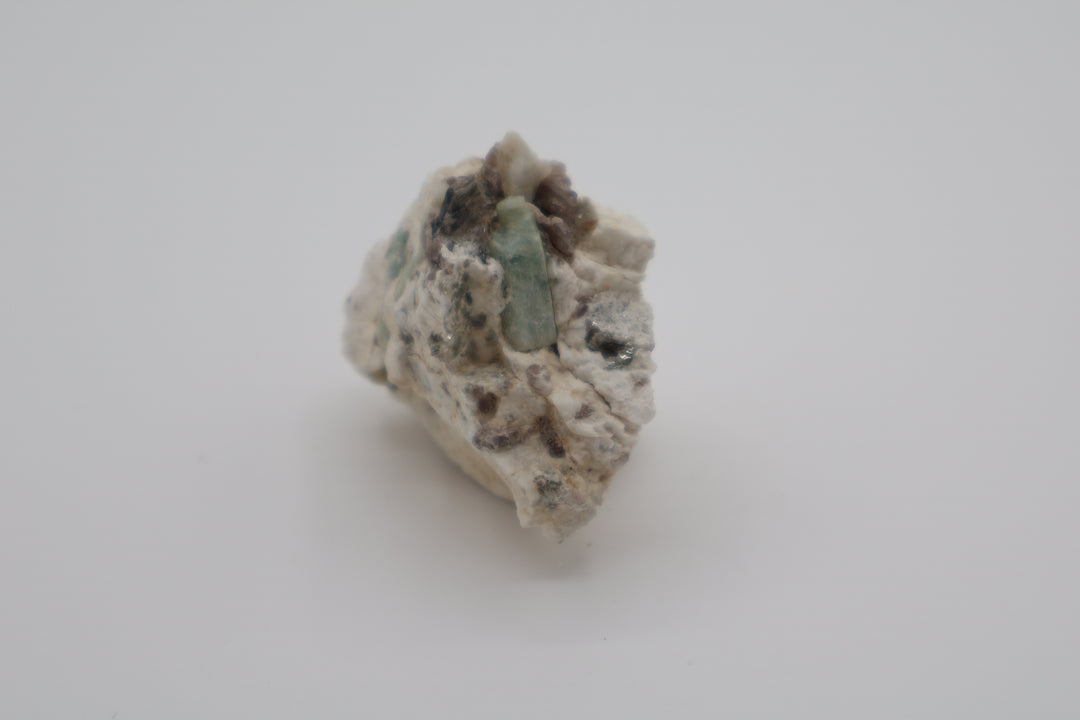 Sceptered Aquamarine with Mica and Smoky Quartz on Feldspar