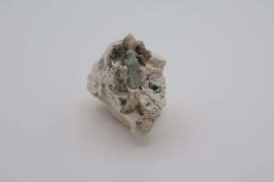 Sceptered Aquamarine with Mica and Smoky Quartz on Feldspar