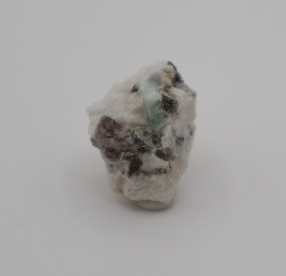 Aquamarine with Mica and Smoky Quartz on Feldspar