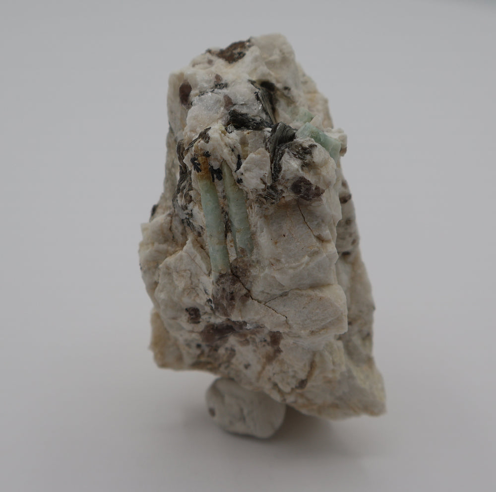 Bi-Colour Beryl, Aquamarine, with Hematite and Mica on Smoky Quartz and Feldspar