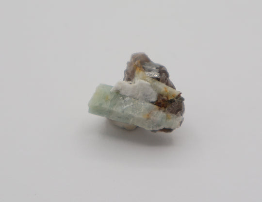 Sceptered Aquamarine with Mica and Feldspar on Smoky Quartz