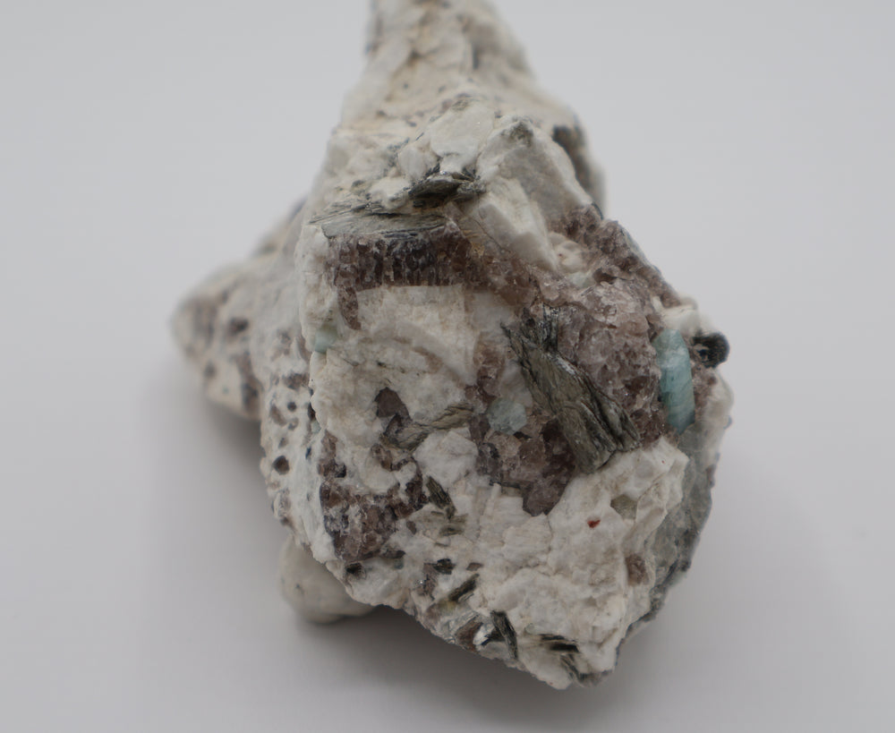 Aquamarine with Mica on Smoky Quartz and Feldspar