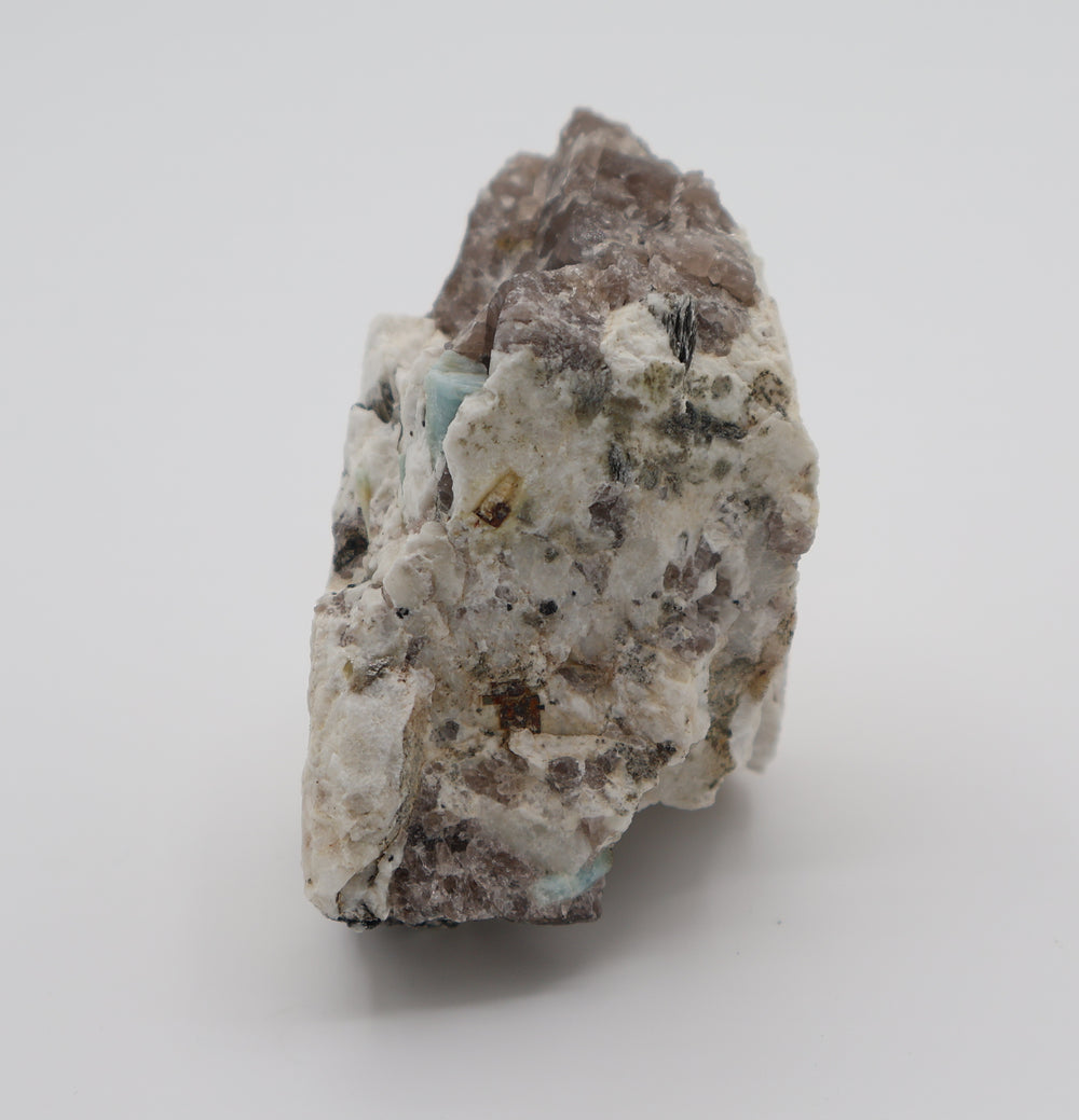 Aquamarine with Mica on Smoky Quartz and Feldspar