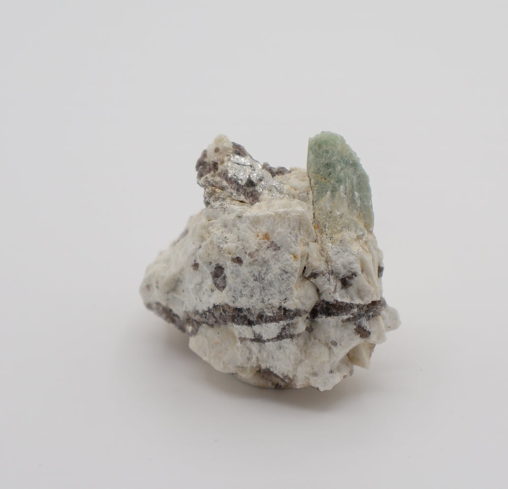 Aquamarine with Mica on Smoky Quartz and Feldspar