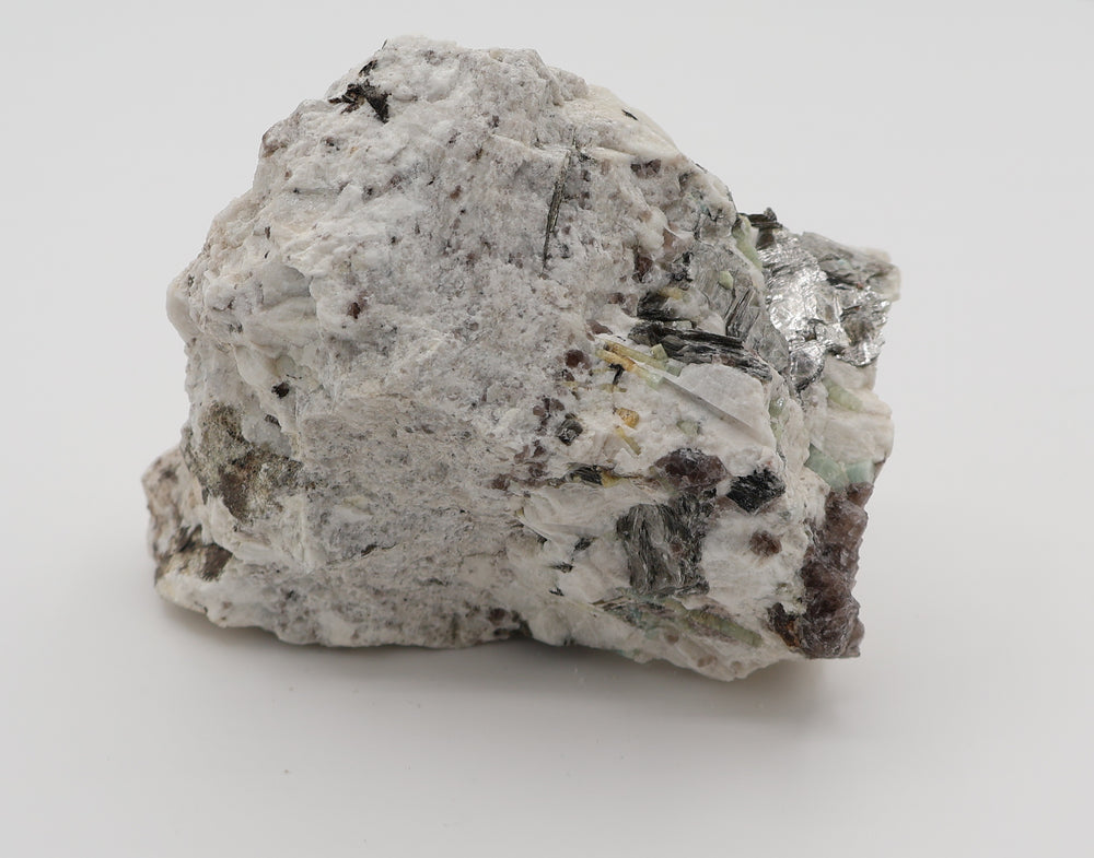 Aquamarine, Bi-Colour Beryl, Heliodor, with Mica and Smoky Quartz on Feldspar