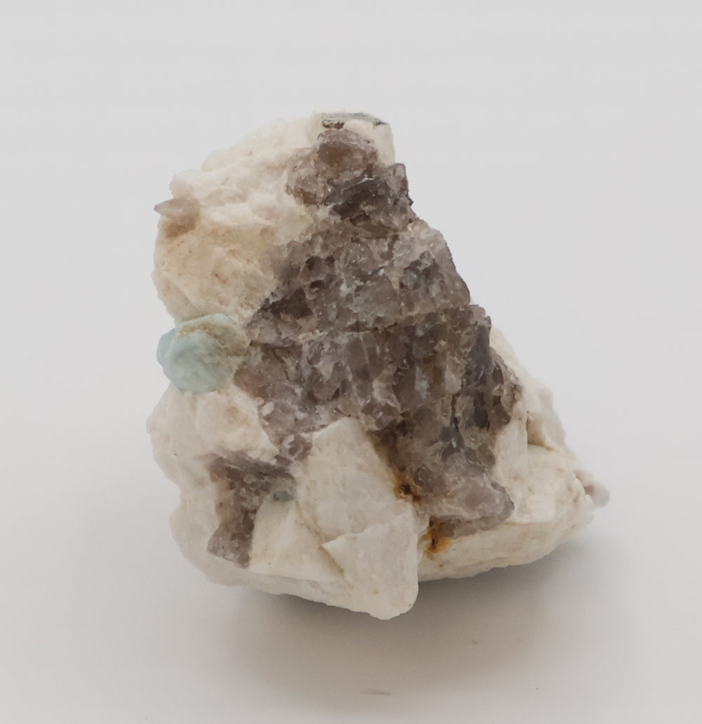 Aquamarine with Mica on Smoky Quartz and Feldspar