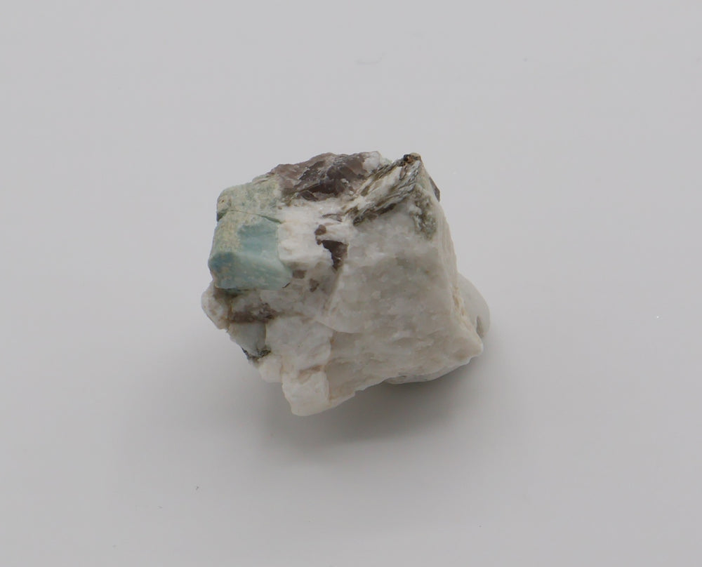 Aquamarine with Mica and Smoky Quartz on Feldspar