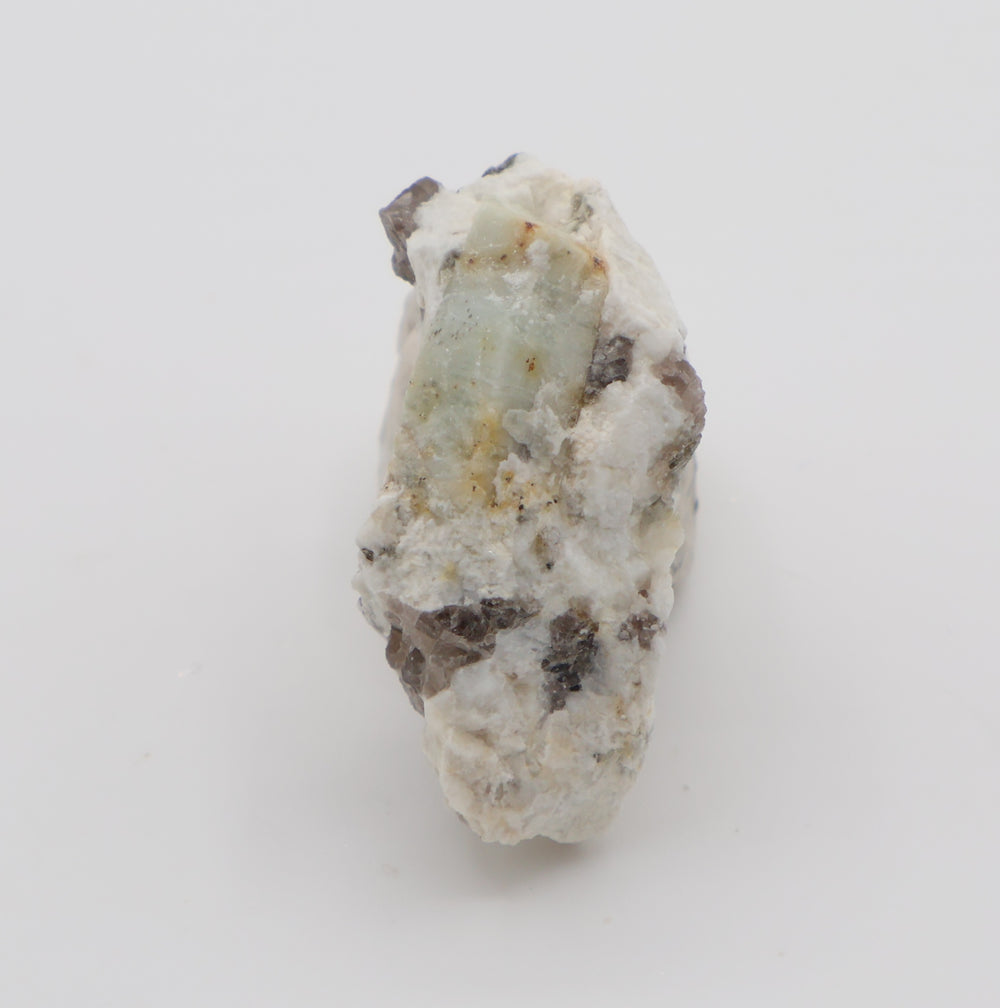 Aquamarine with Mica on Smoky Quartz and Feldspar