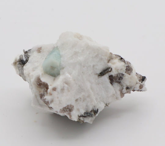 Sceptered Aquamarine with Mica on Smoky Quartz and Feldspar