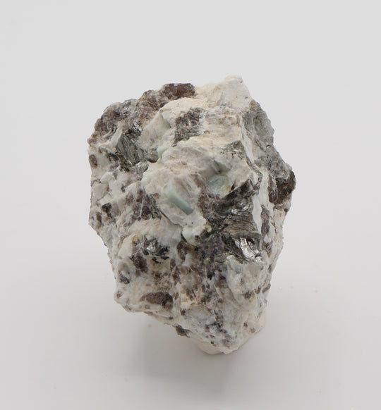 Aquamarine with Mica on Smoky Quartz and Feldspar