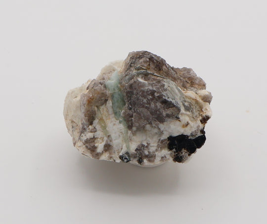 Sceptered Aquamarine and Heliodor with Mica on Smoky Quartz and Feldspar