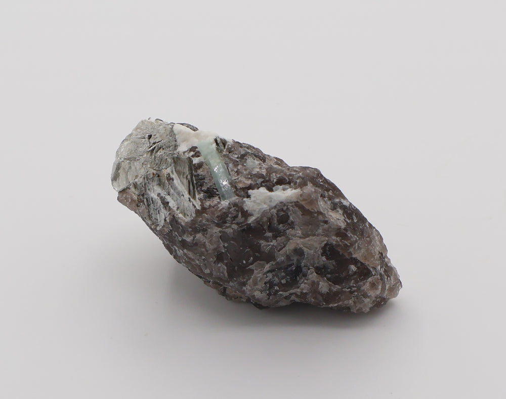 Aquamarine with Mica and Feldspar on Smoky Quartz