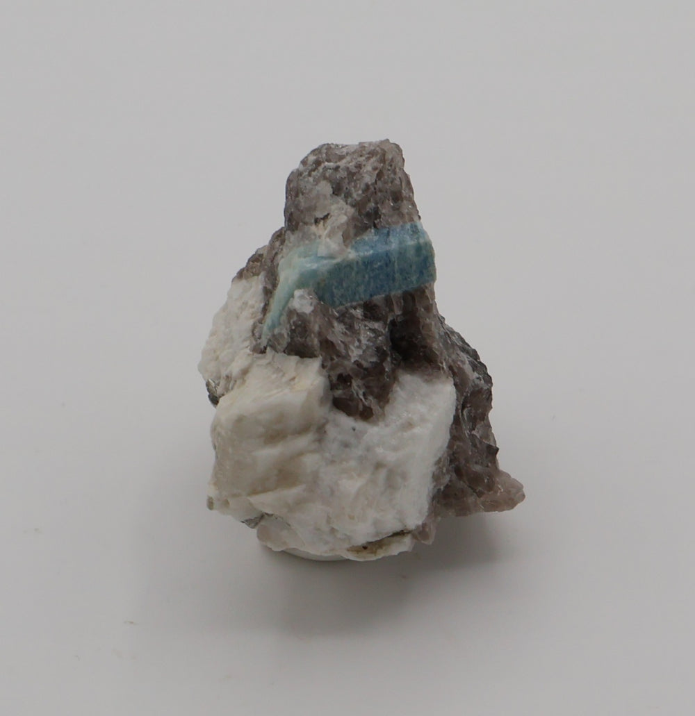 Deep Blue Aquamarine with Mica on Smoky Quartz and Feldspar