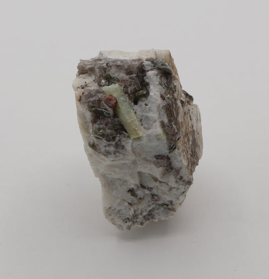 Bi-Colour Beryl with Spessartine Garnet, Mica, on Smoky Quartz and Feldspar