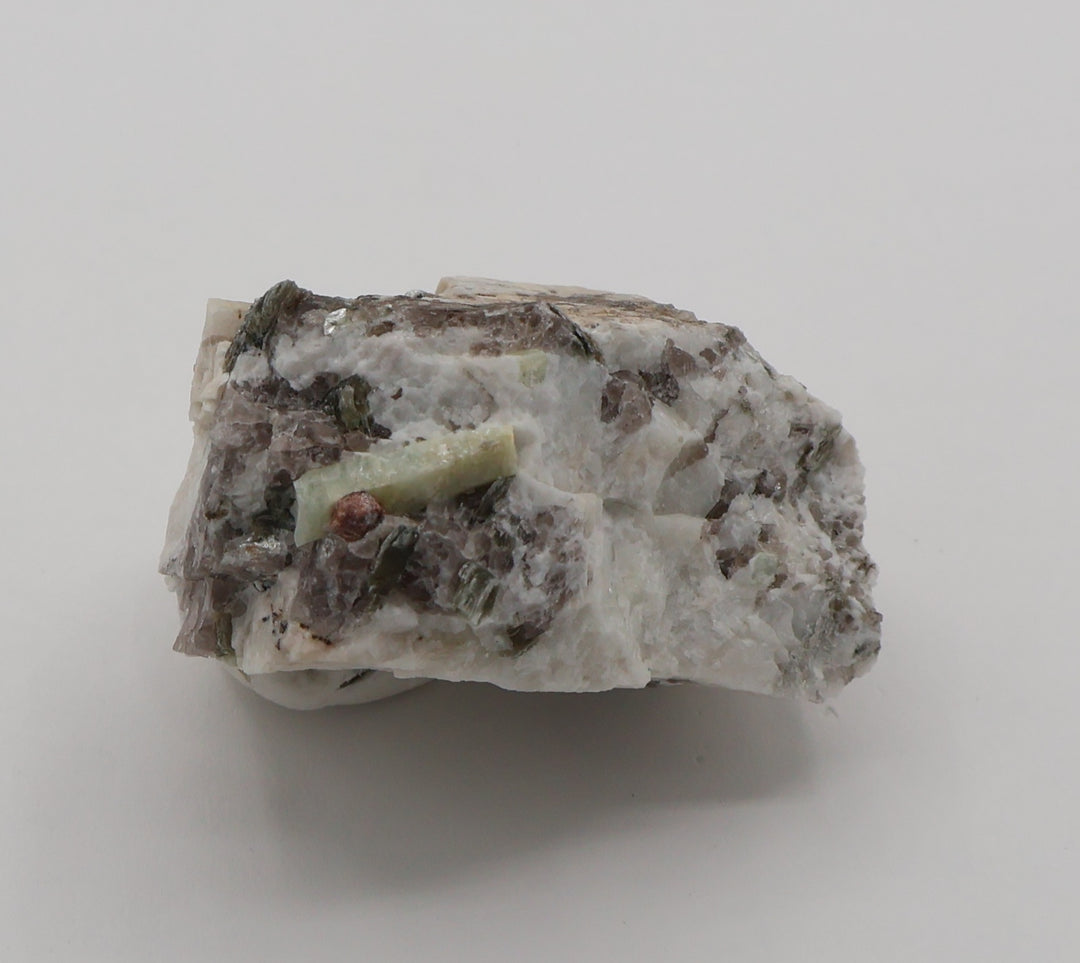 Bi-Colour Beryl with Spessartine Garnet, Mica, on Smoky Quartz and Feldspar