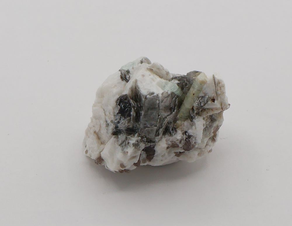 Aquamarine with Mica on Smoky Quartz and Feldspar