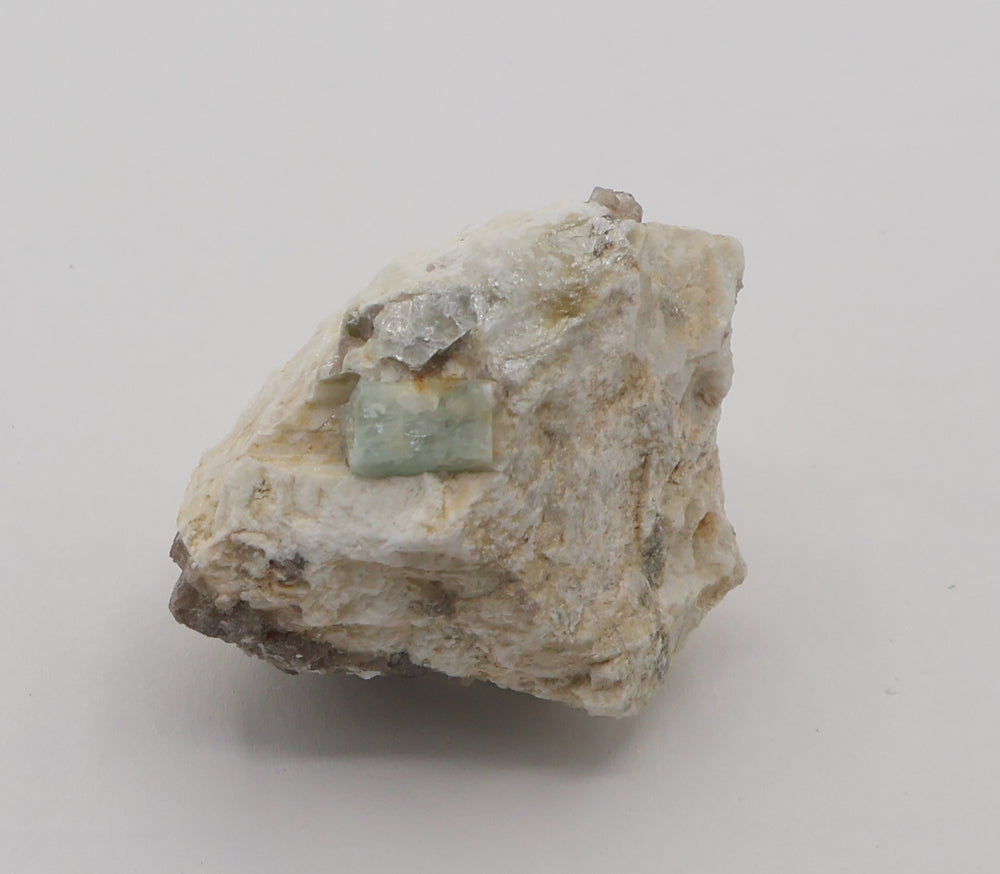 Aquamarine with Mica and Smoky Quartz on Feldspar