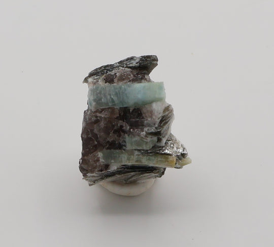 Aquamarine and Bi-Colour Beryl on Mica, Smoky Quartz, Feldspar