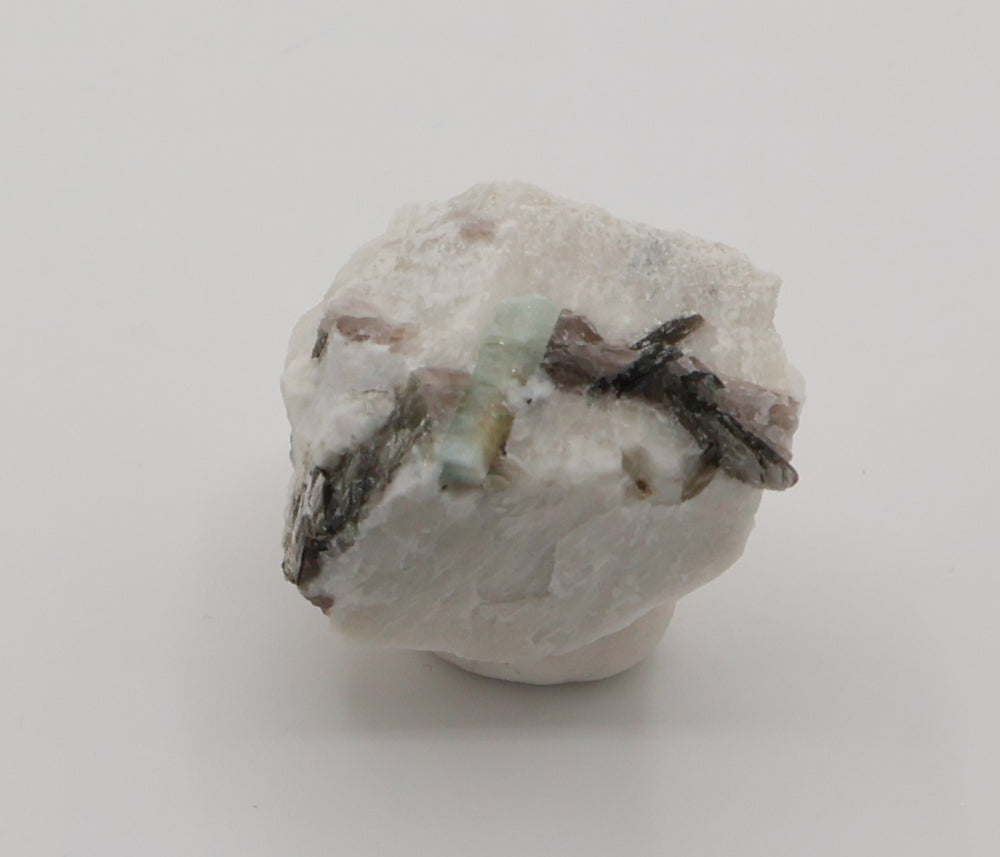 Aquamarine with Mica and Smoky Quartz on Feldspar