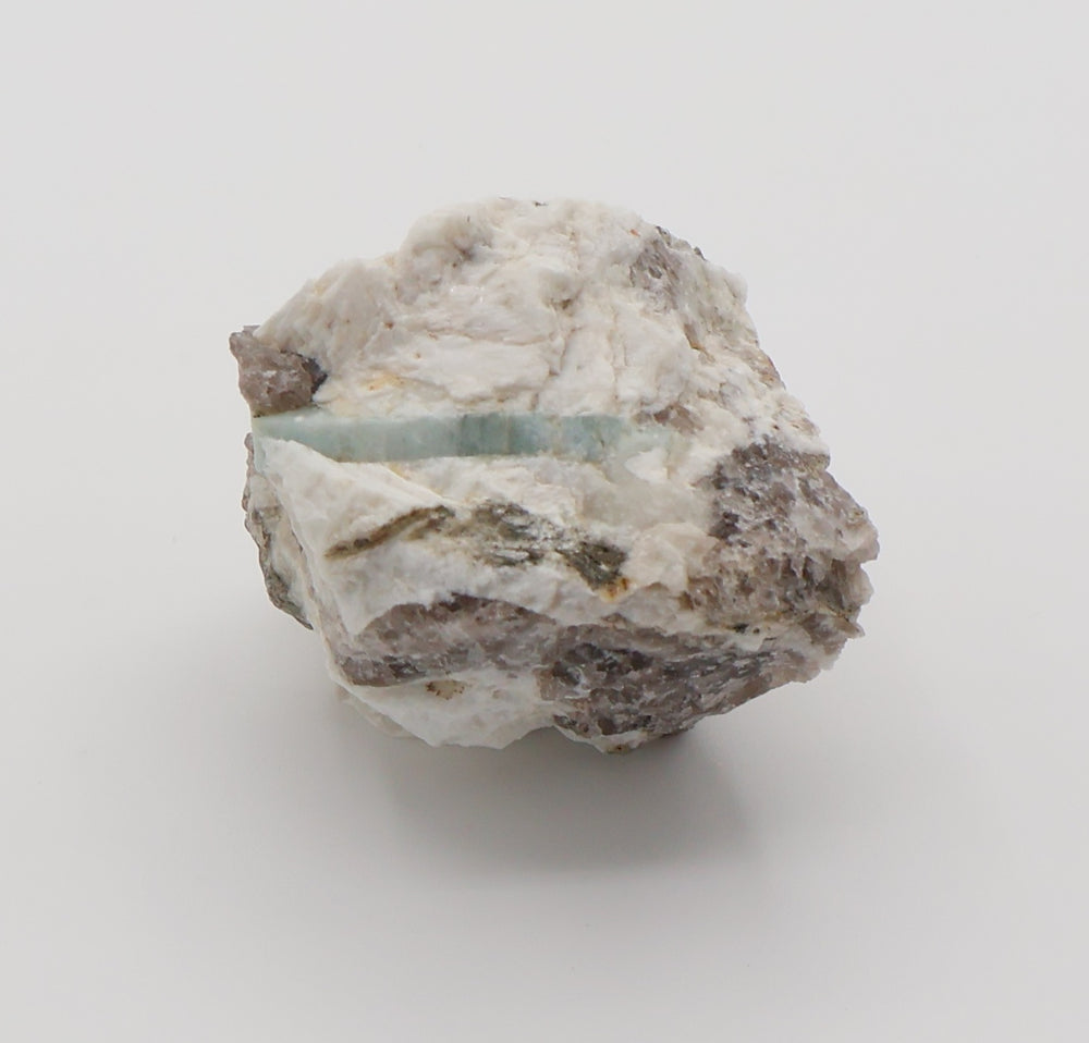 Aquamarine with Mica on Smoky Quartz and Feldspar