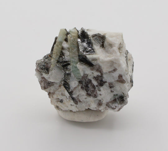 Aquamarine with Mica on Smoky Quartz and Feldspar