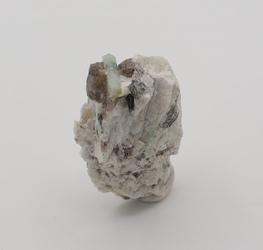 Aquamarine with Mica on Smoky Quartz and Feldspar