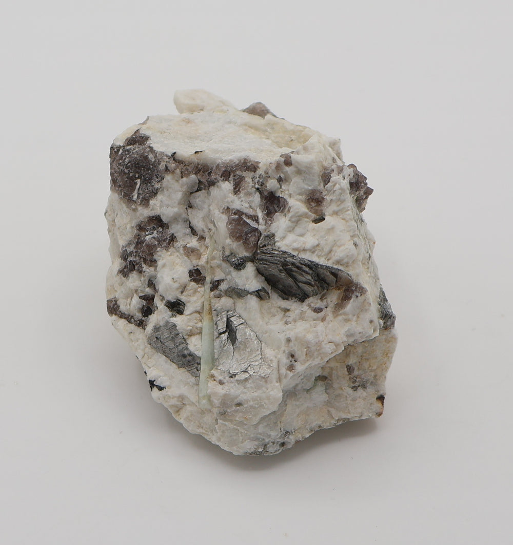 Aquamarine with Mica and Smoky Quartz on Feldspar