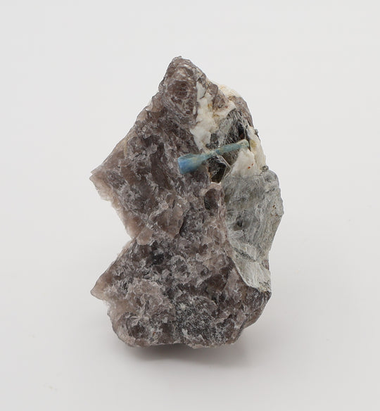 Deep Blue Aquamarine with Mica on Smoky Quartz and Feldspar