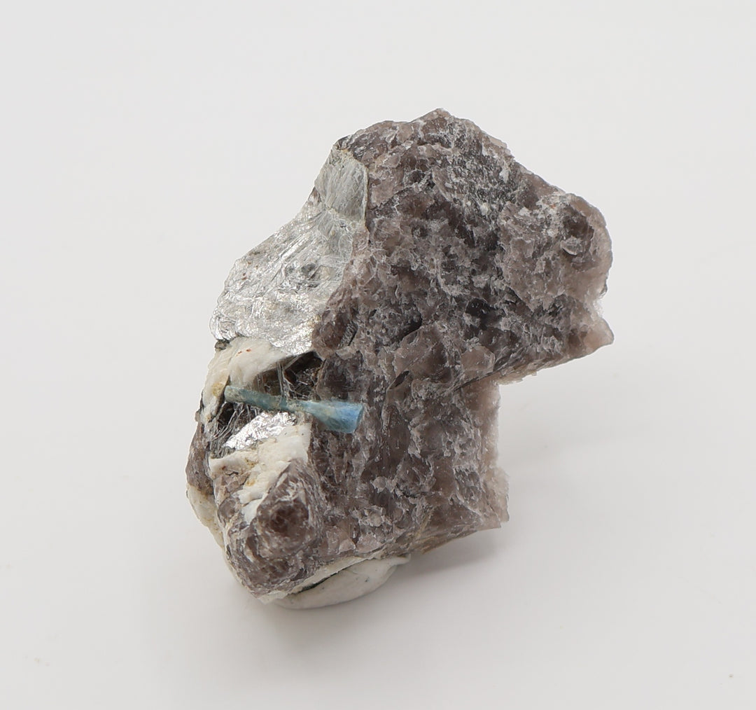 Deep Blue Aquamarine with Mica on Smoky Quartz and Feldspar