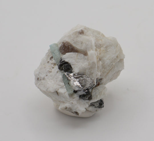 Aquamarine with Mica and Smoky Quartz on Feldspar