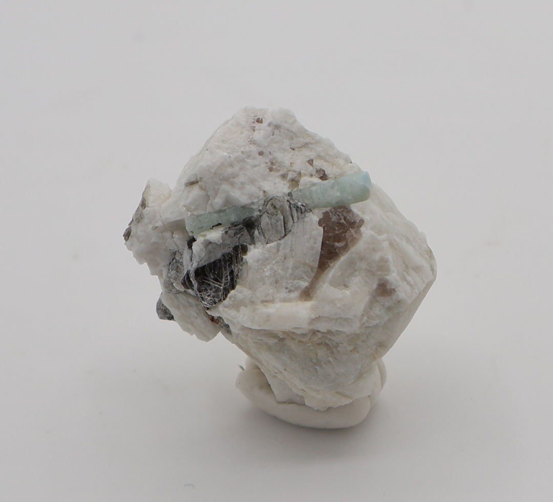 Aquamarine with Mica and Smoky Quartz on Feldspar