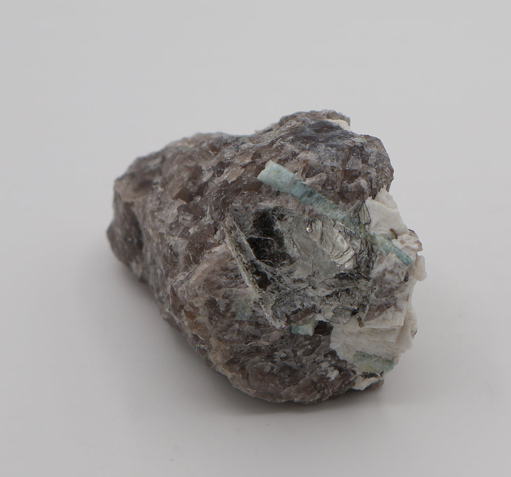 Sceptered Aquamarine with Mica on Smoky Quartz and Feldspar