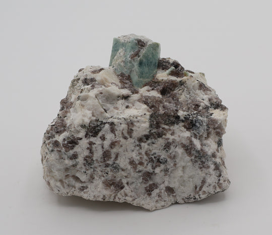 Aquamarine with Mica on Smoky Quartz and Feldspar