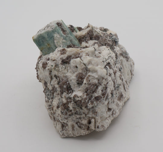 Aquamarine with Mica on Smoky Quartz and Feldspar