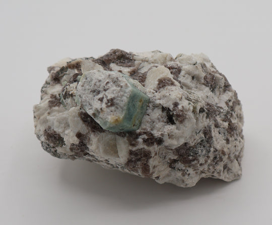 Aquamarine with Mica on Smoky Quartz and Feldspar