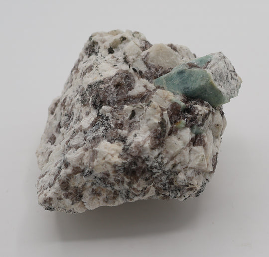 Aquamarine with Mica on Smoky Quartz and Feldspar