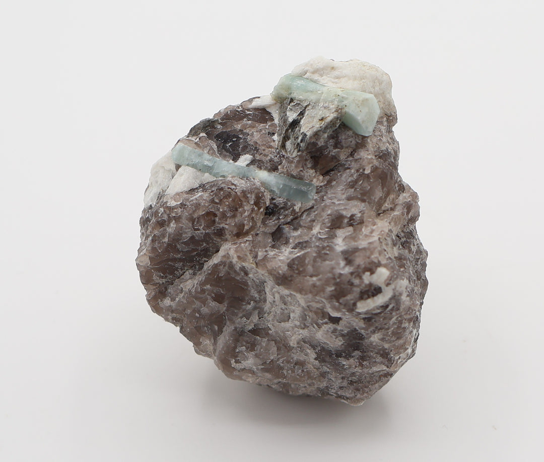 Aquamarine with Mica and Feldspar on Smoky Quartz