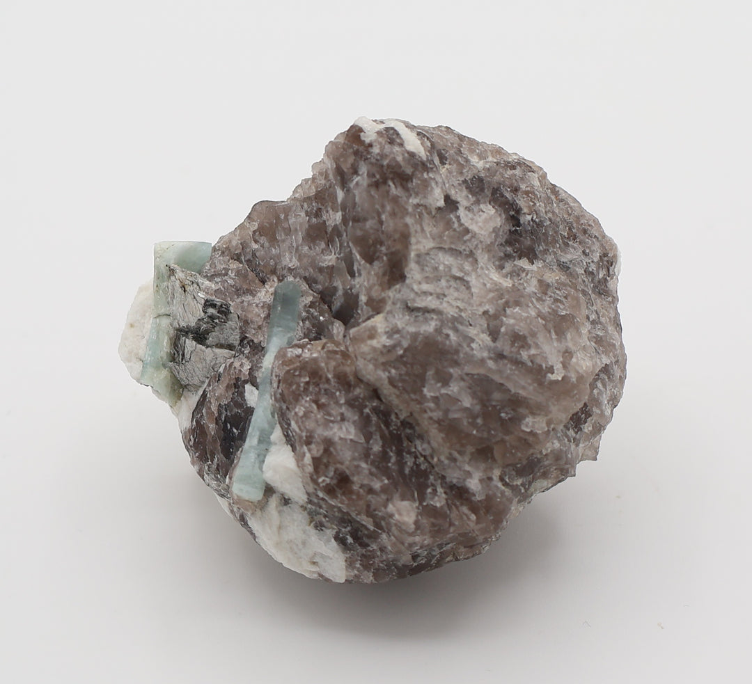 Aquamarine with Mica and Feldspar on Smoky Quartz