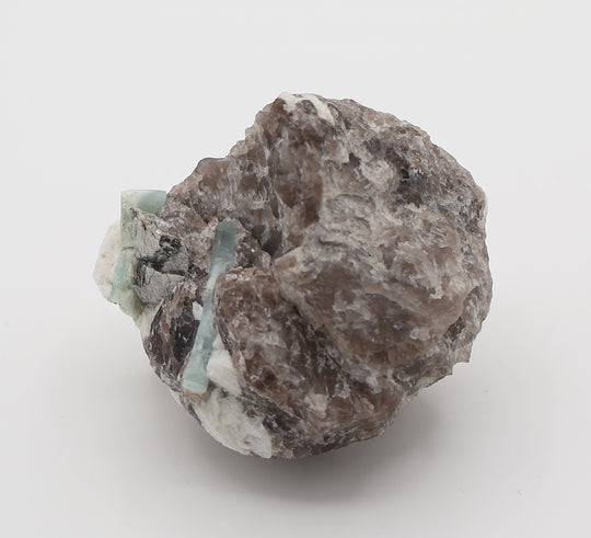 Aquamarine with Mica and Feldspar on Smoky Quartz