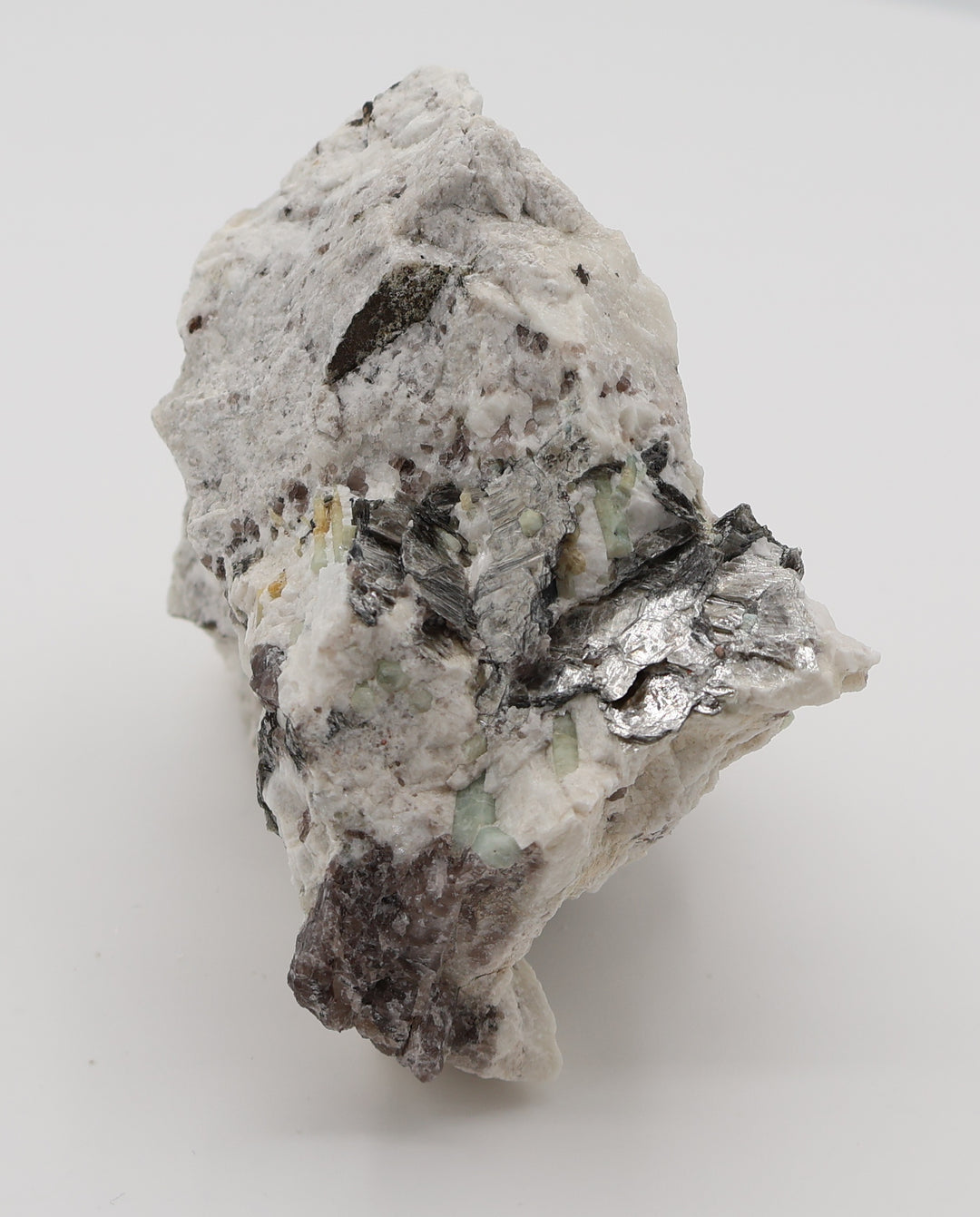 Aquamarine, Bi-Colour Beryl, Heliodor, with Mica and Smoky Quartz on Feldspar