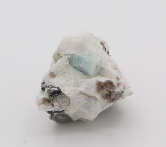 Sceptered Aquamarine with Mica on Smoky Quartz and Feldspar